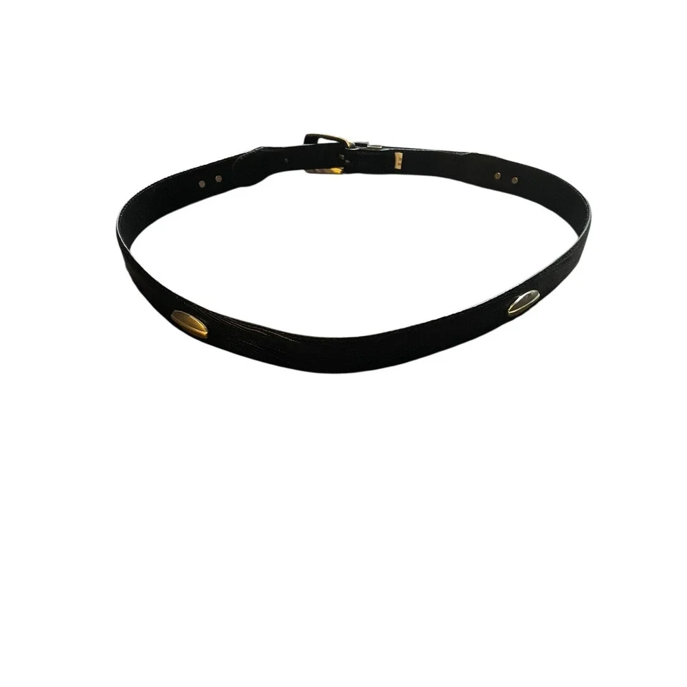 Greg Norman Mens Black Lizard  Italian Leather Belt Silver Buckle Size 38‎